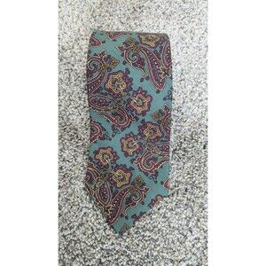 Allen Solly Men's 100% Silk Sage Green Classic Old Money Paisley Tie Made In USA